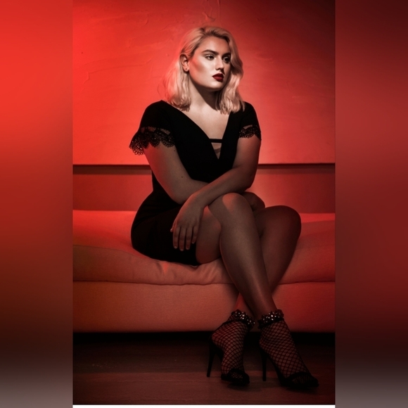 SIKA Collection Womens Asymmetrical Dress Sheath Black with Lace Detail - Picture 2 of 4